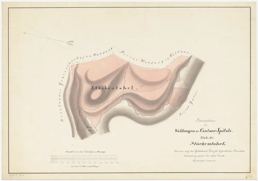 Hirslanden, Hottingen, Oberstrass, Schwamendingen, Zürich: Spital- und Staatswaldungen auf dem Zürichberg und dem Adlisberg: Hirslanden: Kantonsspitalwaldung Stöckentobel auf dem Adlisberg; Grundriss (Tab. IV)