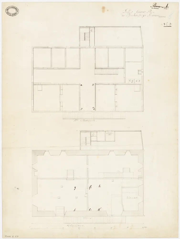 Knonau: Pfarrhaus, Keller und 1. Stock; Grundrisse (Nr. 3 bzw. Tafel 1)