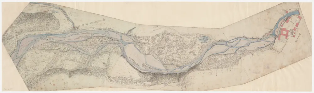 Töss, Winterthur: Von oberhalb der Einmündung der Töss bis zur Brücke bei der Bodmermühle (später Wespimühle), projektierte Tösskorrektion; Situationsplan (Töss-Gebiet Nr. 8 c bzw. 3. Blatt)