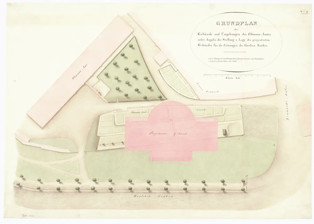 Projektiertes Grossratsgebäude zwischen Obmannamt und Hirschengraben: Situationsplan (Nr. 1)