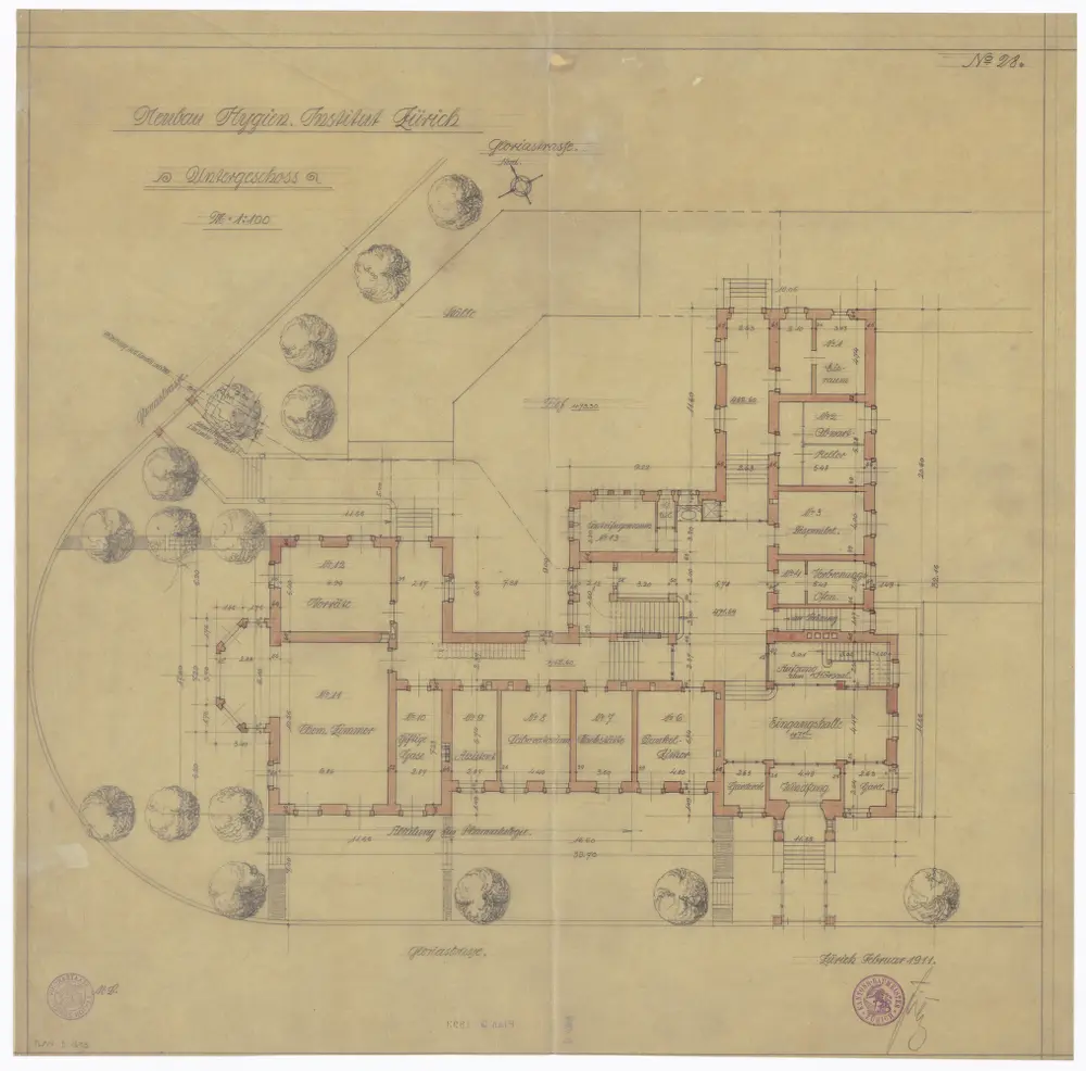 Hygiene-Institut, Neubau an der Gloriastrasse: Untergeschoss; Grundriss