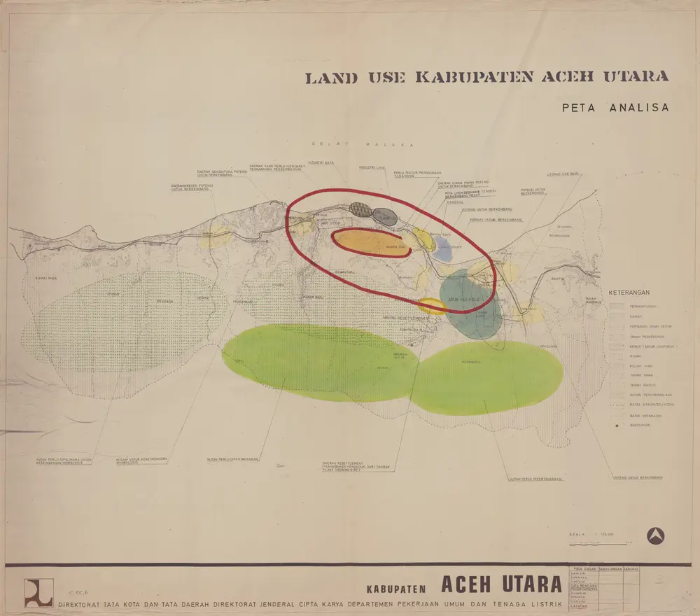 Landuse Kabupaten Aceh Utara : peta analisa / Direktorat Tata Kota dan Tata Daerah,Direktorat Jenderal Cipta Karya, Departemen P[ekerjaan] U[mum dan] T[enaga] L[istrik]