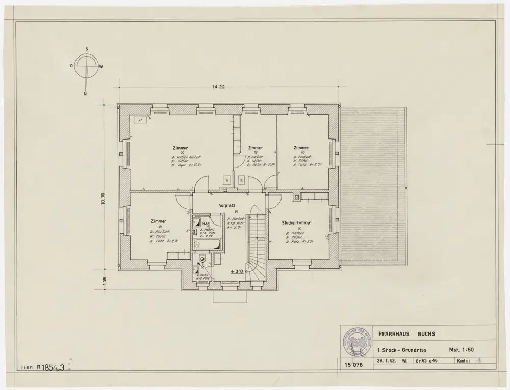 Buchs: Pfarrhaus: 1. Stock; Grundriss