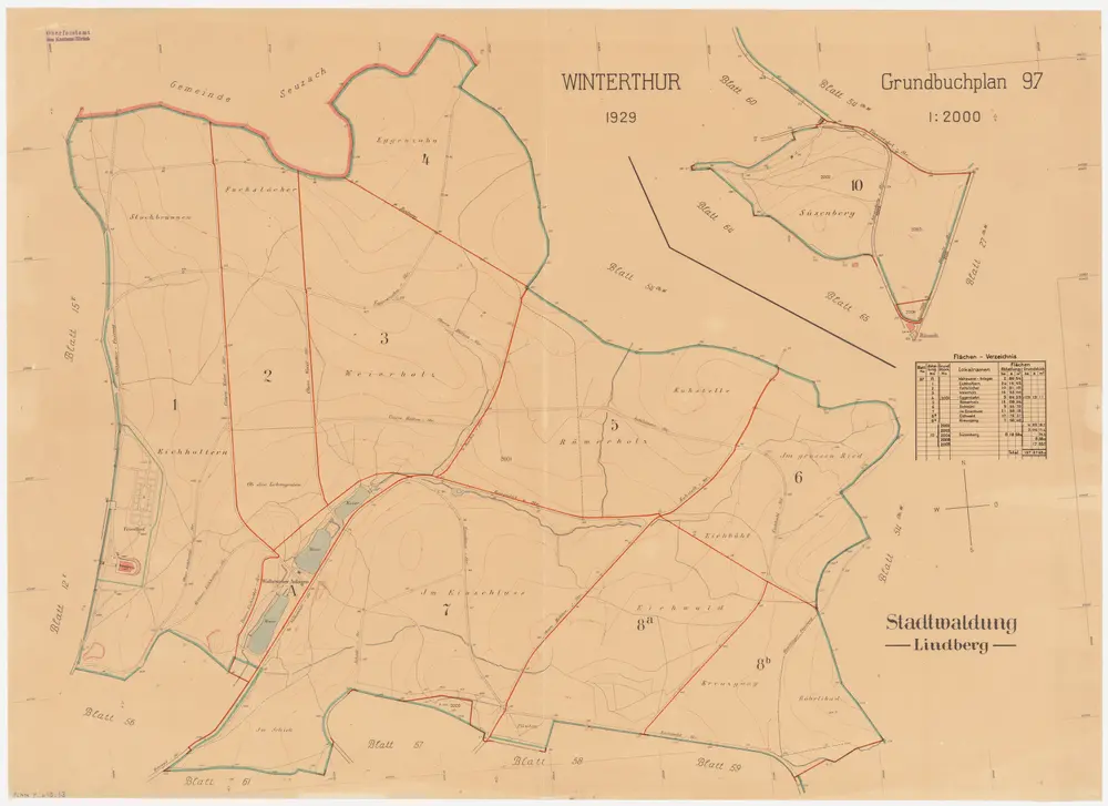 Winterthur, Oberwinterthur: Staats-, Gemeinde- und Genossenschaftwaldungen: Winterthur: Stadtwaldungen Lindberg, Süsenberg; Grundrisse