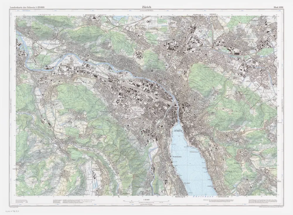 Landeskarte der Schweiz 1 : 25000: Den Kanton Zürich betreffende Blätter: Blatt 1091: Zürich