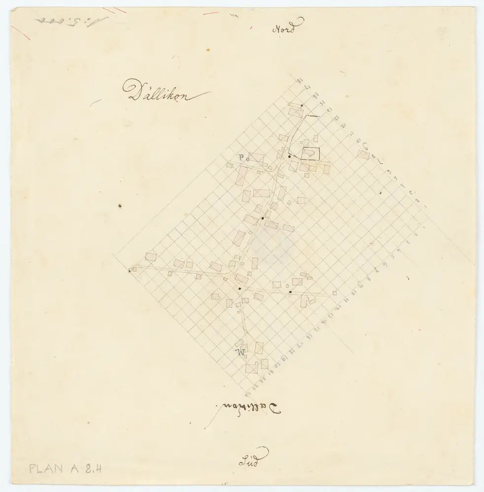 Vorlagen für die Topographische Karte des Kantons Zürich (Wild-Karte): Bezirk Dielsdorf: Ortsplan: Dällikon