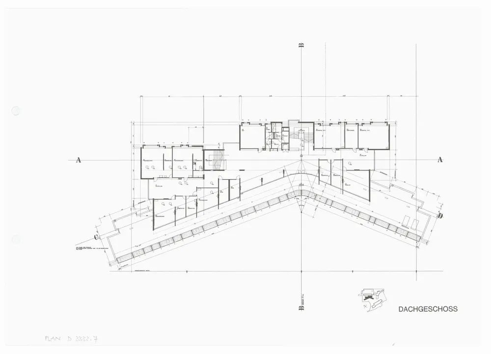 Kantonsschule Rämibühl: Ansichten, Grundrisse und Schnitte: Oberrealschule: Dachgeschoss; Grundriss