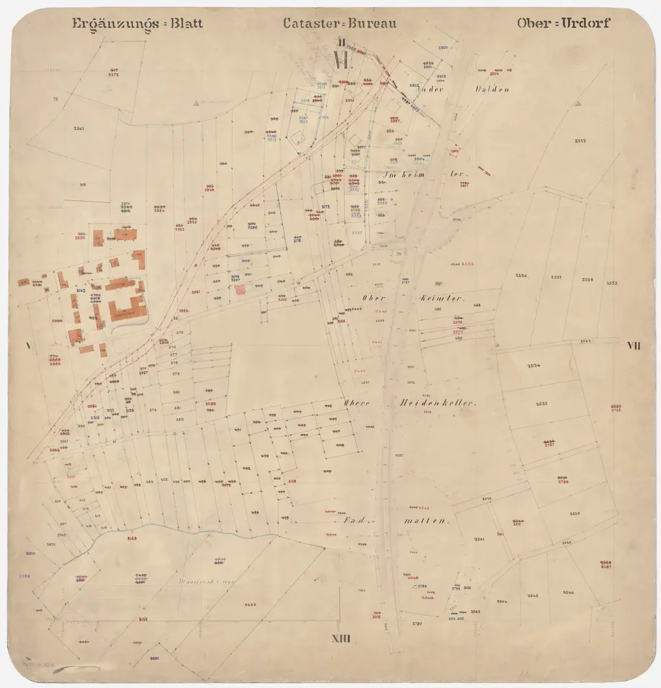 Oberurdorf: Gemeinde; Kataster-Ergänzungspläne: Ergänzungsblatt VI: An der Halden, Im Keimler, Oberkeimler, Oberer Heidenkeller, Fadmatten; Situationsplan