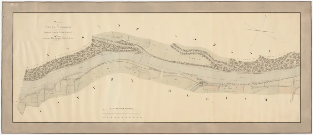 Merenschwand AG, Obfelden, Ottenbach: Reuss vom sogenannten Gässli bis zur Grenze zwischen den Kantonen Zürich und Aargau, samt gegenseitigen Fluss-Marken; Situationsplan (Reuss-Gebiet Nr. 14 c)