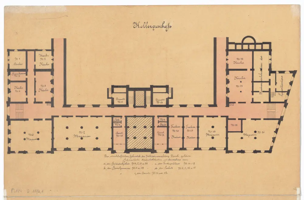 Kaserne und Kriegskommisariat: Grundrisse: Kellergeschoss; Grundriss