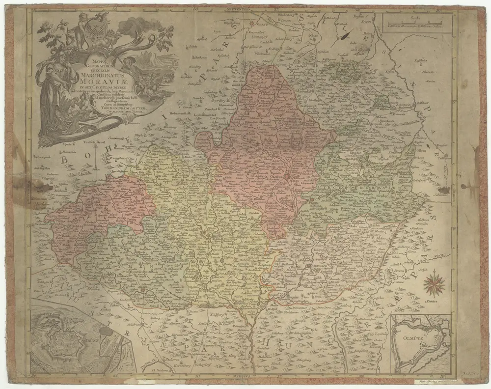 Mappa geographica specialis Marchionatus Moraviae in sex circulos divisae