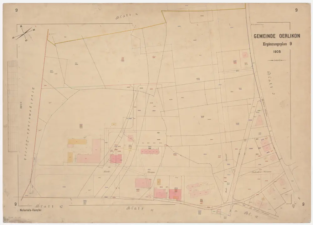 Oerlikon: Gemeinde; Kataster-Ergänzungspläne: Ergänzungsblatt 9: Gegend bei Birchstrasse und Hochstrasse; Situationsplan