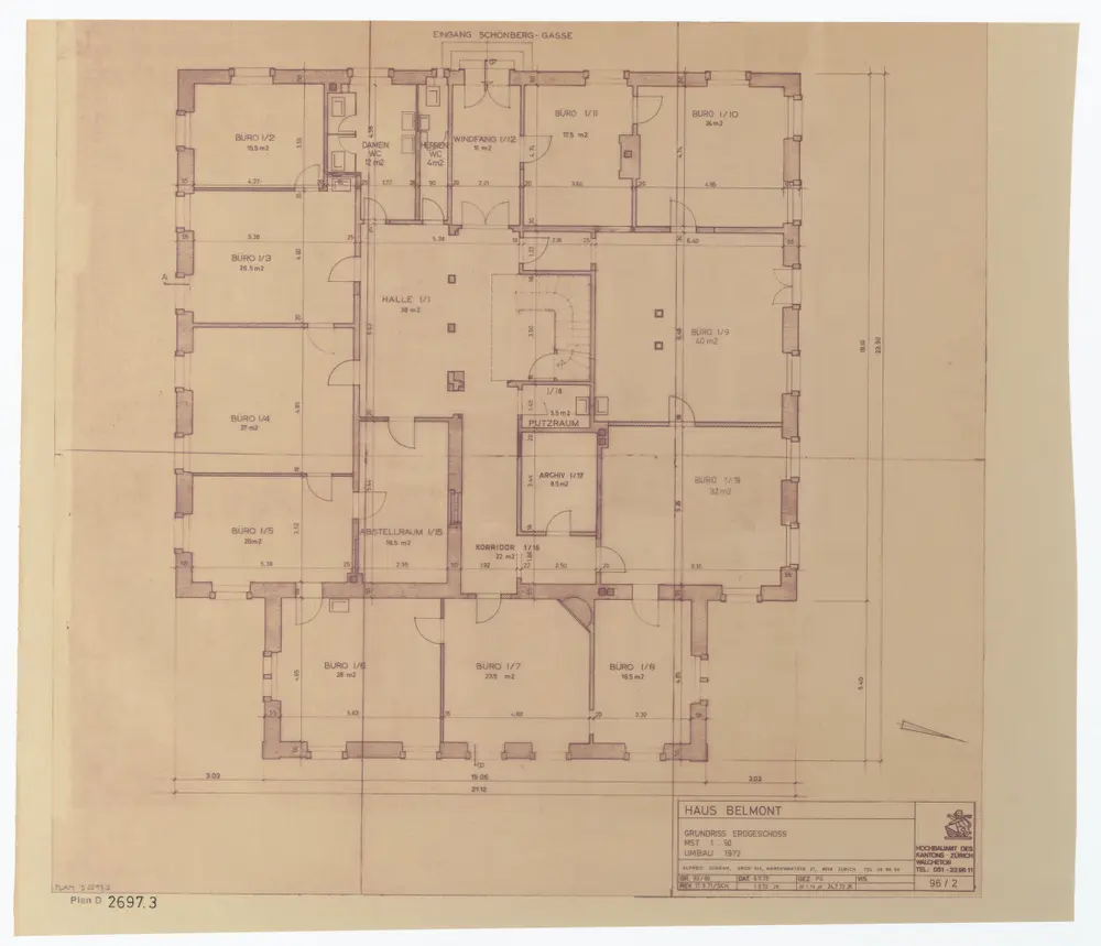 Haus Belmont, Rämistrasse 67: Umbau 1972; Grundrisse: Erdgeschoss; Grundriss