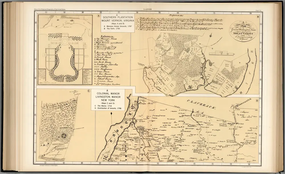 Plate 53.  Lands.  Mount Vernon, Virginia, 1787; Livingston Manor, New York, 1714, 1798  (Facsimiles).