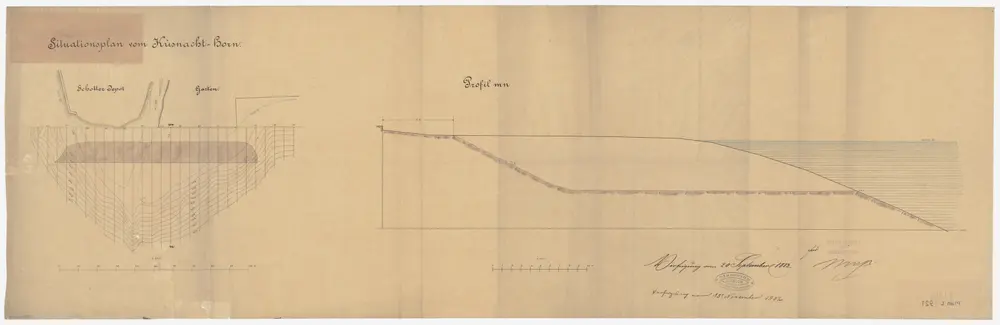 Küsnacht: Küsnachter Horn, Kiesabbau für Aufschüttungen der Quaianlagen in Zürich; Situationsplan und Profile (Zürichsee-Gebiet Nr. 10)