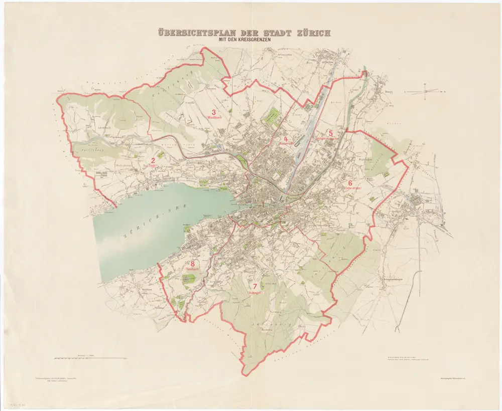 Übersichtsplan der Stadt Zürich mit den Kreisgrenzen