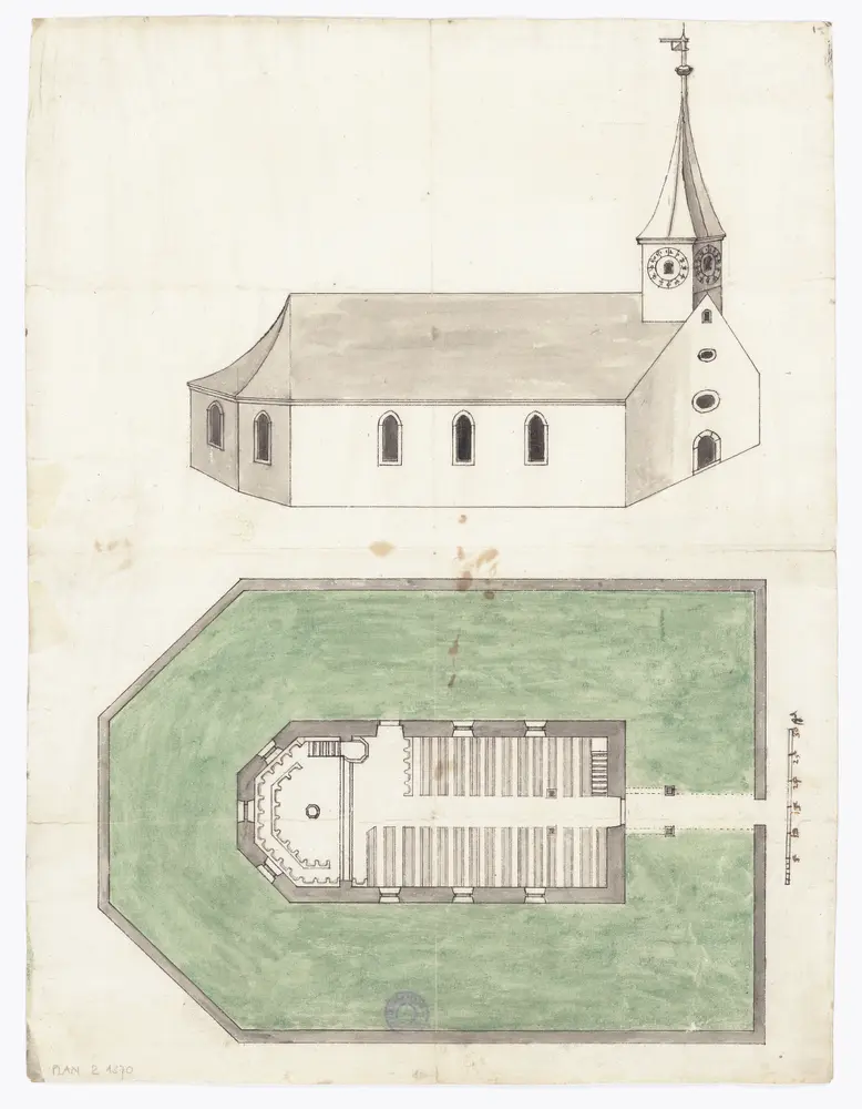 Affoltern bei Zürich: Kirche; Grundriss und Ansicht