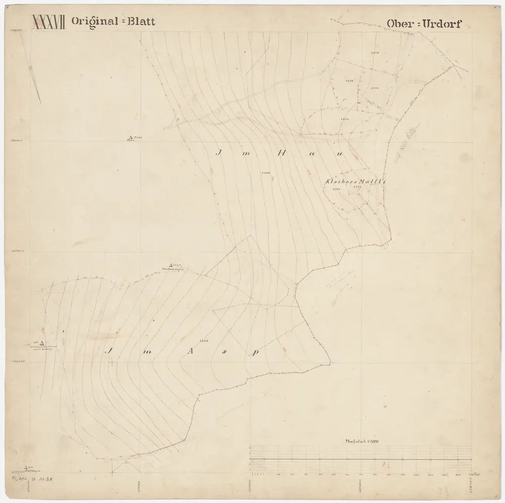 Oberurdorf: Gemeinde; Katasterpläne: Blatt XXXVII: Im Hau, Chleibersmätteli (Kleibers Mättli) und Im Asp; Situationsplan
