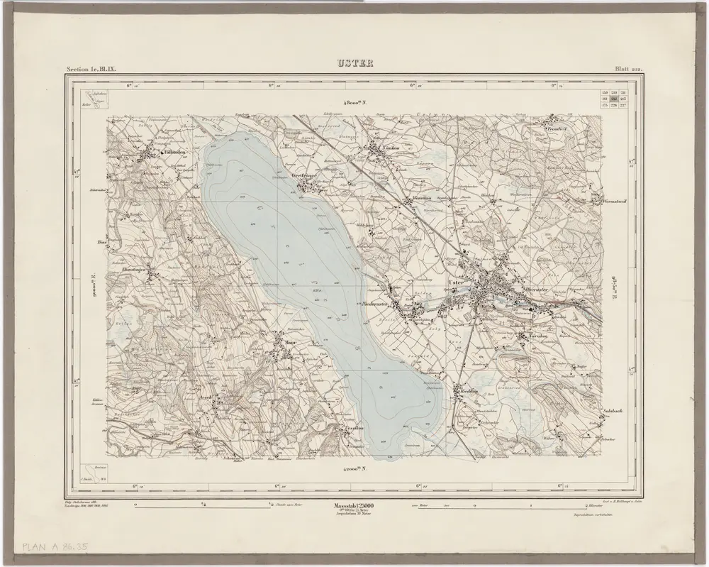 Topographischer Atlas der Schweiz (Siegfried-Karte): Den Kanton Zürich betreffende Blätter: Blatt 212: Uster