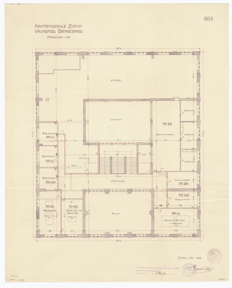 Kantonsschule, Rämistrasse 59: Dachgeschoss; Grundriss