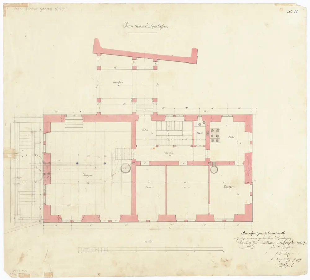 Botanischer Garten, projektiertes Gebäude: Erdgeschoss; Grundriss (Nr. 11)