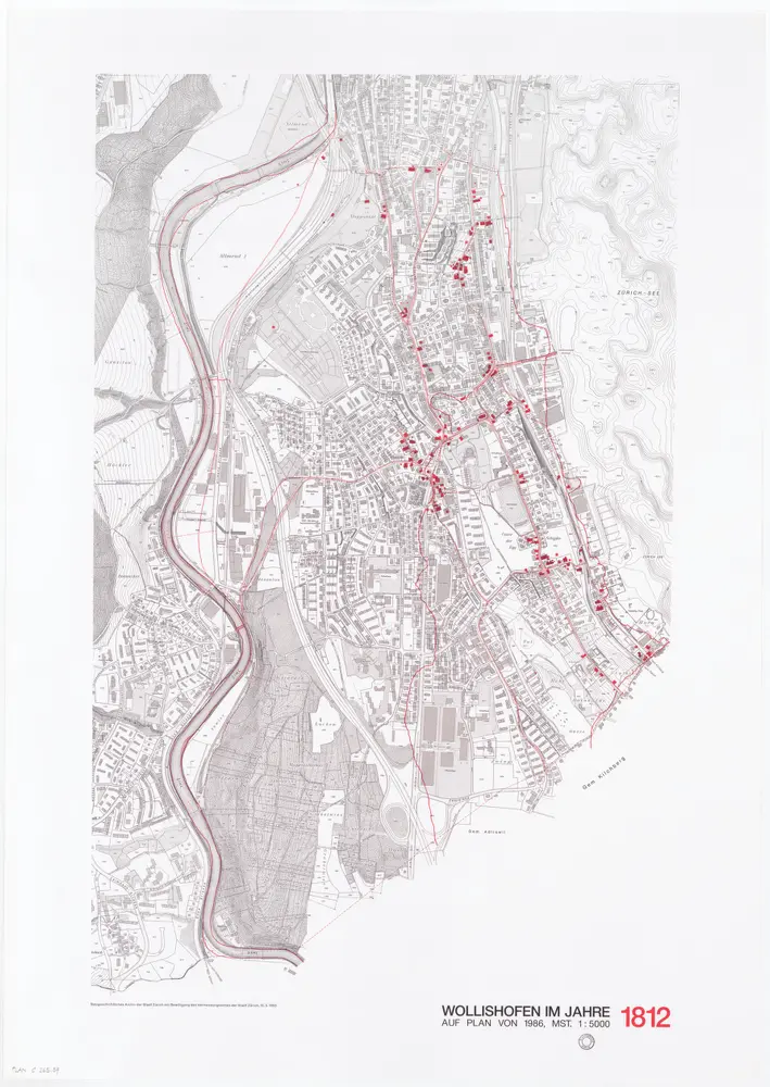 Historische Bauzustände der Zürcher Aussenquartiere in 48 Blättern: Wollishofen im Jahre 1812 auf einem Plan von 1986; Übersichtsplan