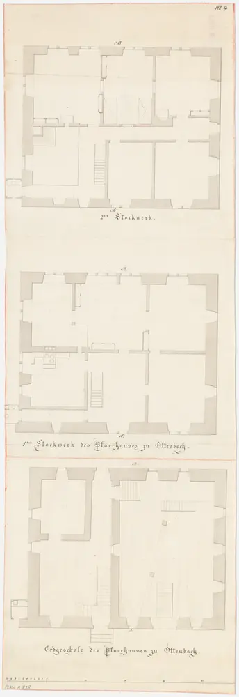 Ottenbach: Pfarrhaus, Erdgeschoss, 1. und 2. Stock; Grundrisse (Nr. 4)