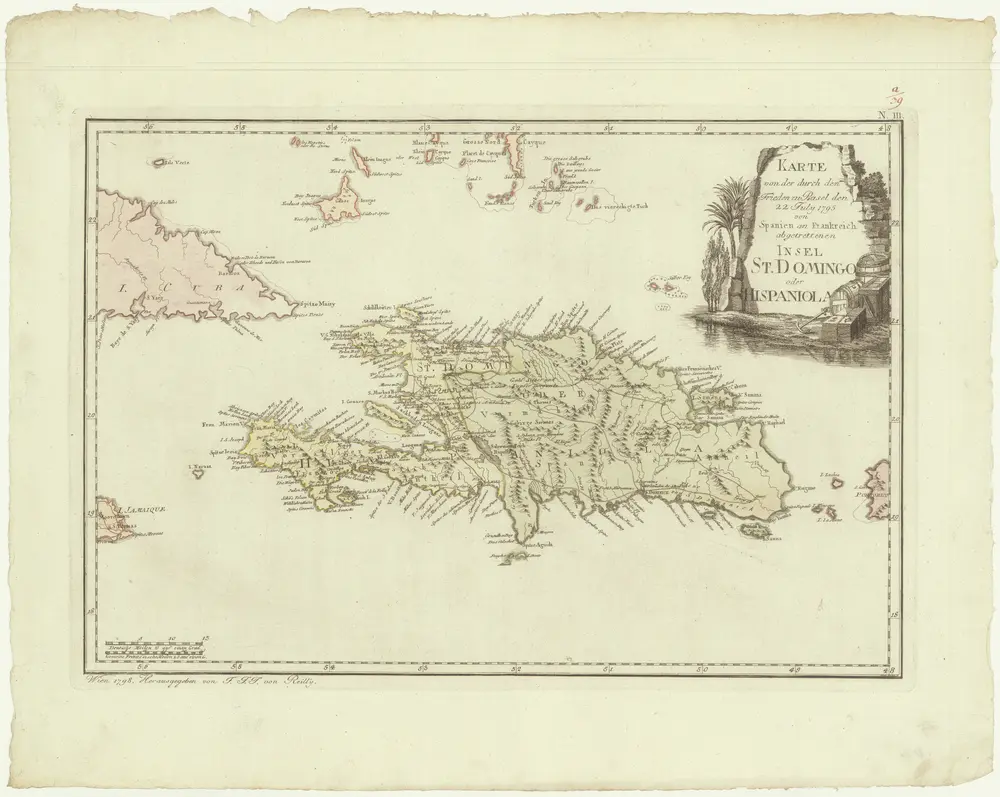 Karte von der durch den Frieden zu Basel den 22 July 1795 von Spanien und Frankreich abgetrettenen Insel St. Domingo oder Hispaniola