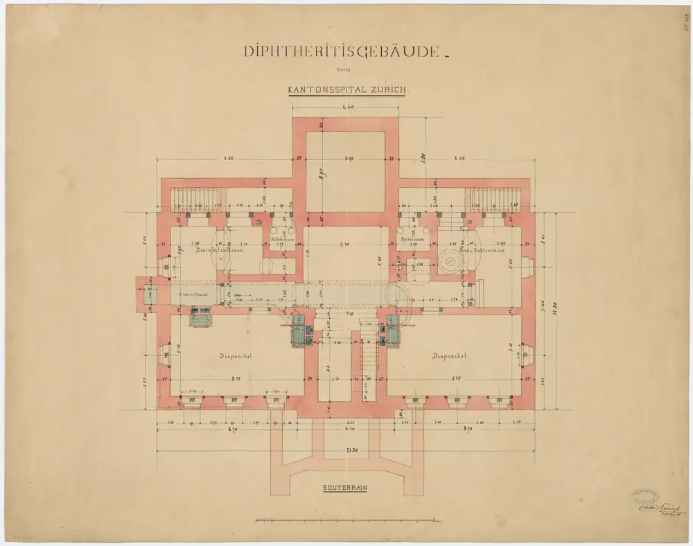 Fluntern: Kantonsspital, Diphtherie-Gebäude, Keller; Grundriss