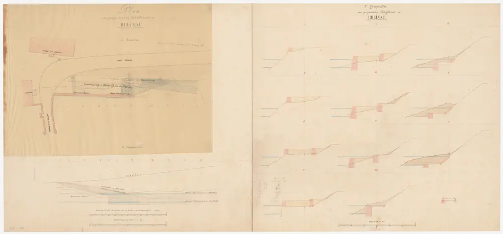 Rheinau: Projektierte Schifflände; Situationsplan, Längsprofil und Querprofile (Rhein-Gebiet Nr. 5)
