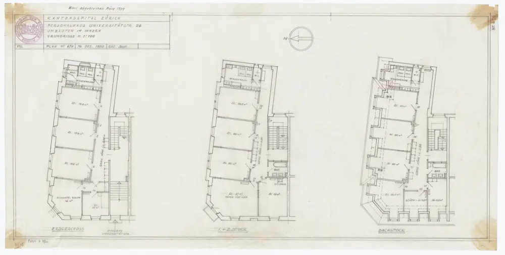 Kantonsspital, Personalhaus, Universitätstrasse 26: Umbauten im Innern; Grundrisse