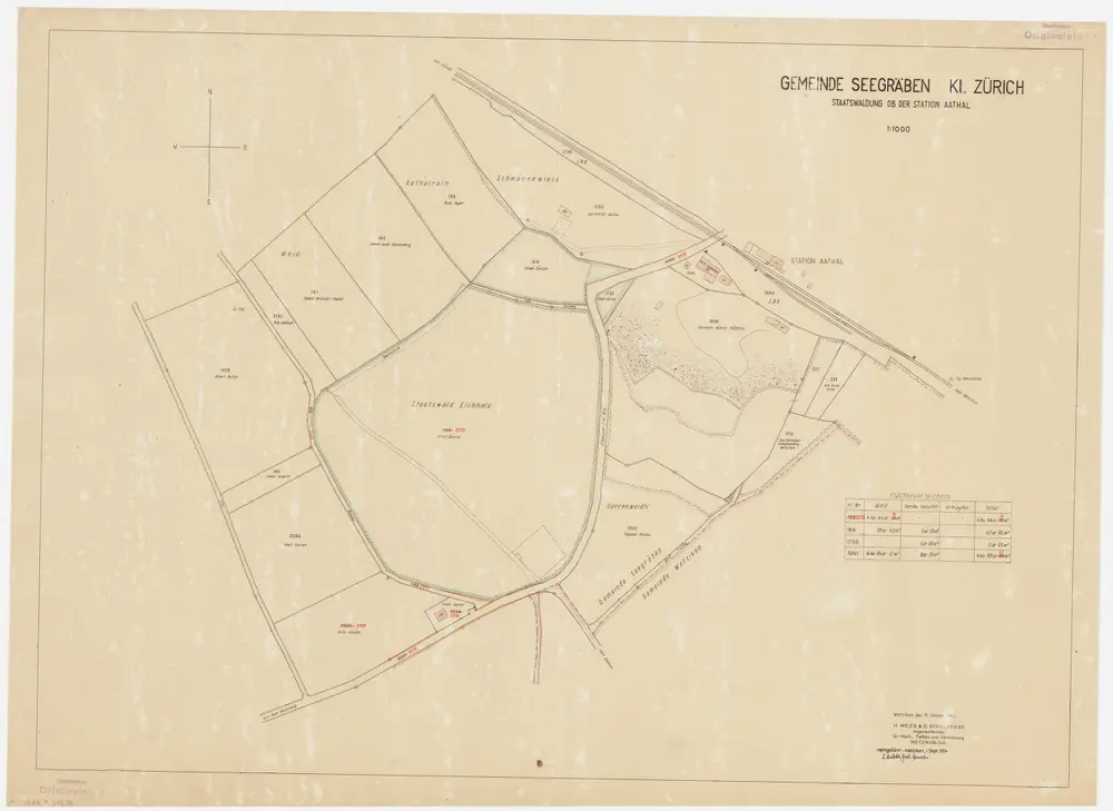 Uster, Seegräben: Staatswaldungen: Seegräben, Wetzikon: Eichholz, Aathalrain, Herrenweidli sowie Privatparzellen; Grundriss