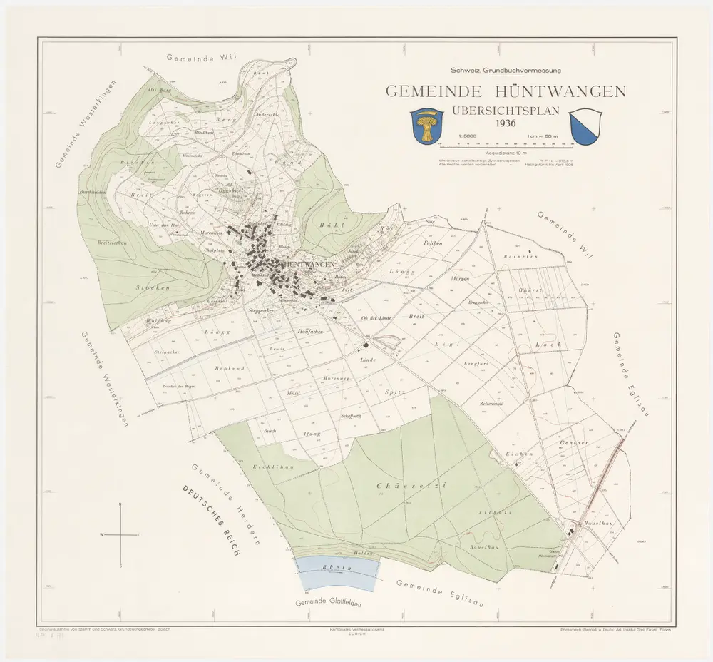 Hüntwangen: Gemeinde; Übersichtsplan (Schweizerische Grundbuchvermessung)