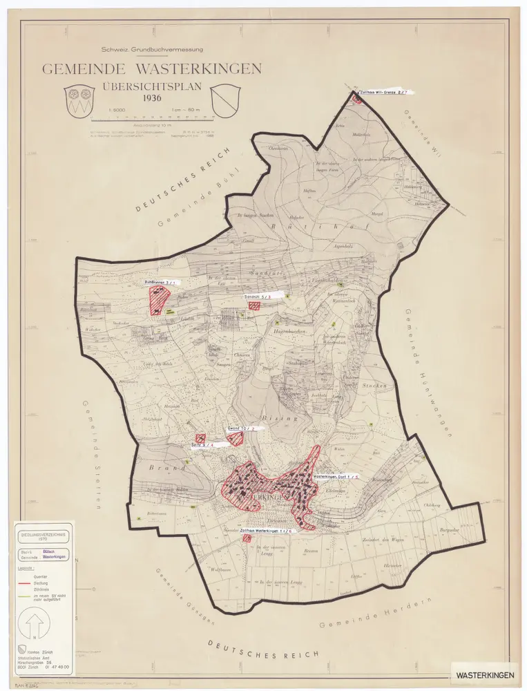 Wasterkingen: Definition der Siedlungen für die eidgenössische Volkszählung am 01.12.1970; Siedlungskarte