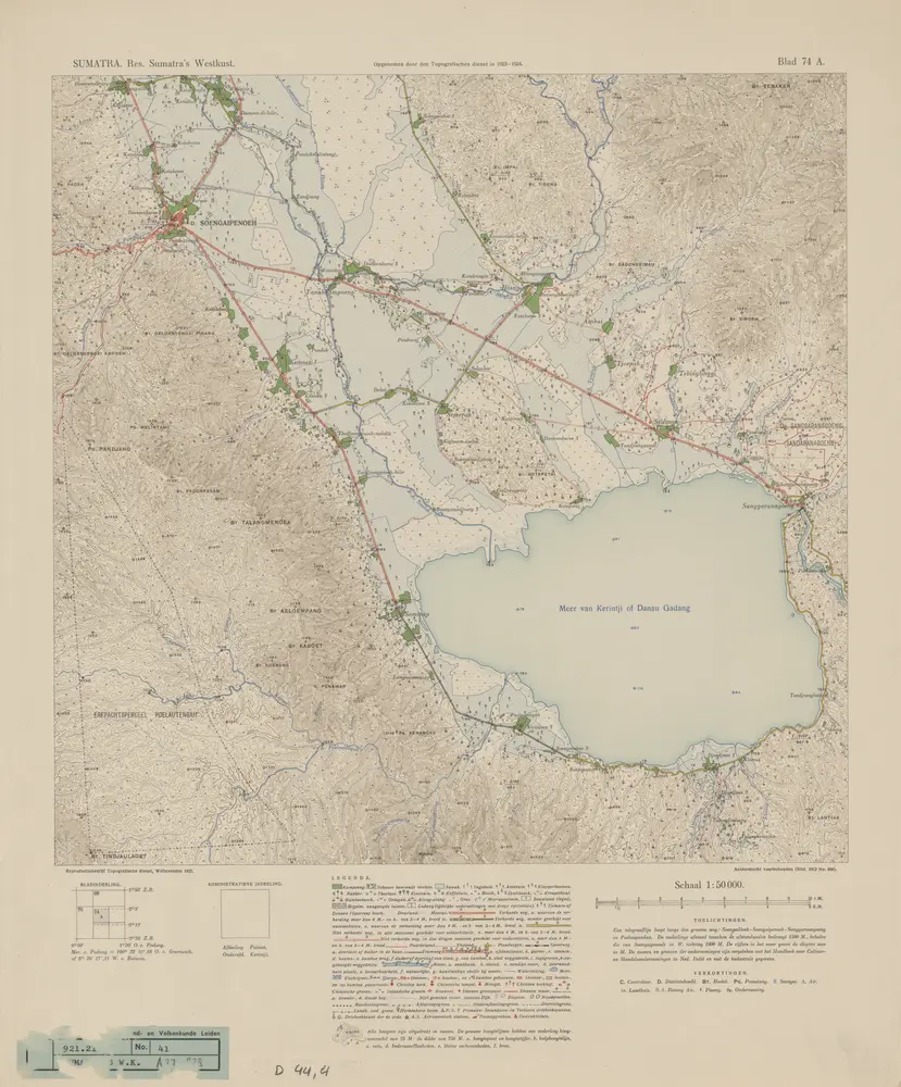 [Meer van Kerintji of Danau Gadang] opgenomen door den Topografischen Dienst in 1923-1924