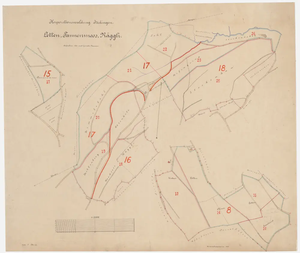 Hedingen: Gemeinde- und Genossenschaftswaldungen: Genossenschaftswaldungen Räggli, Ottenholzhau, Lättenhau, Höllenberghau, Himmelsbüel, Stockenhau, Tannenmoos; Grundriss