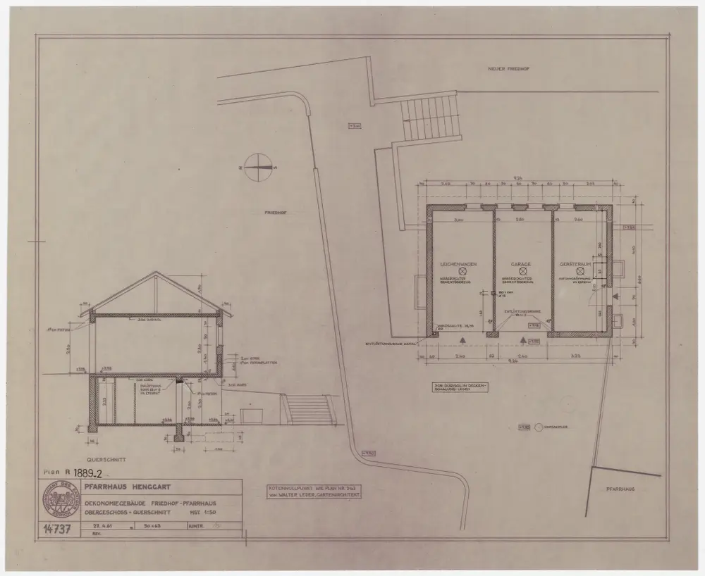 Henggart: Ökonomiegebäude und Umgebung: Ökonomiegebäude; Grundriss und Querschnitt