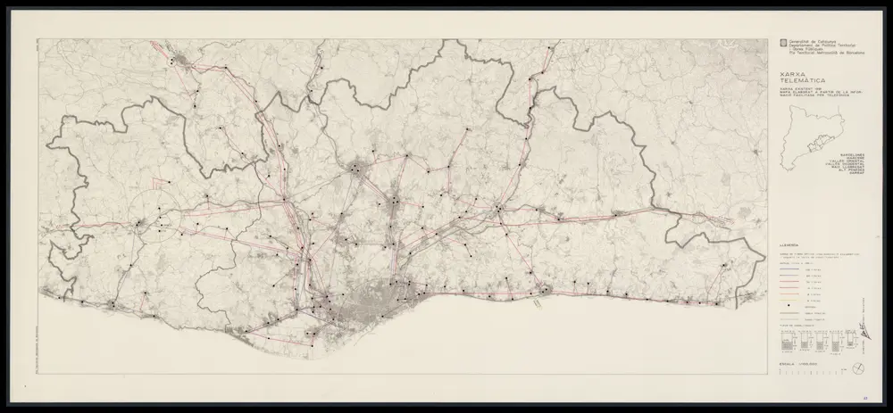 Xarxa telemàtica : xarxa existent (1991) : Barcelonès, Maresme, Vallès oriental, Vallès occidental, Baix Llobregat, Alt Penedès, Garraf