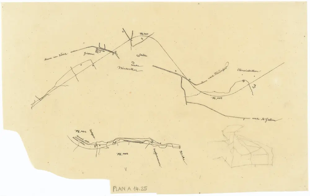 Vorlagen für die Topographische Karte des Kantons Zürich (Wild-Karte): Bezirk Winterthur: Kartenbild-Pausen: Eisenbahnlinien um Winterthur