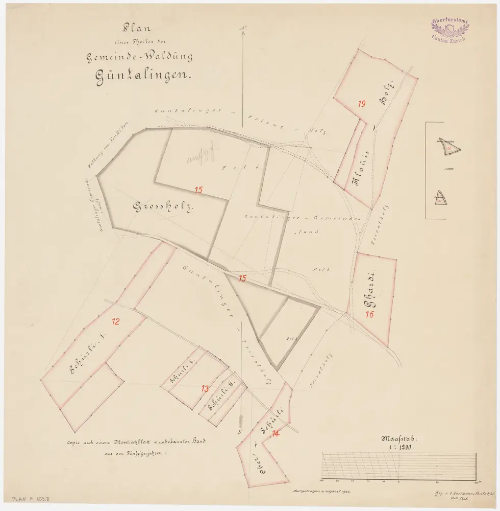 Waltalingen: Gemeindewaldung Guntalingen: Grossholz, Chläuisholz (Klauisholz), Ghardi, Eschbuck, Hohmarksten (Hoher Markstein); Grundrisse