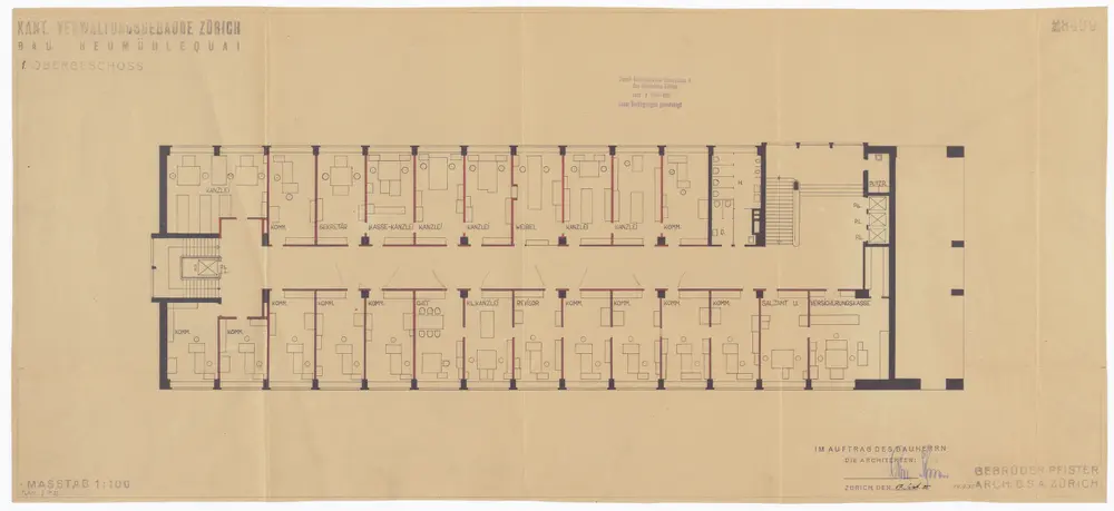 Neumühle, kantonales Verwaltungsgebäude: 1. Stock; Grundriss