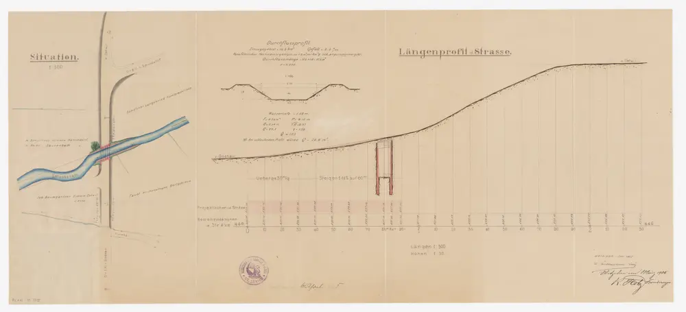 Gossau: Eiserne Balkenbrücke über den Schwobsbach; Situationsplan und Profile
