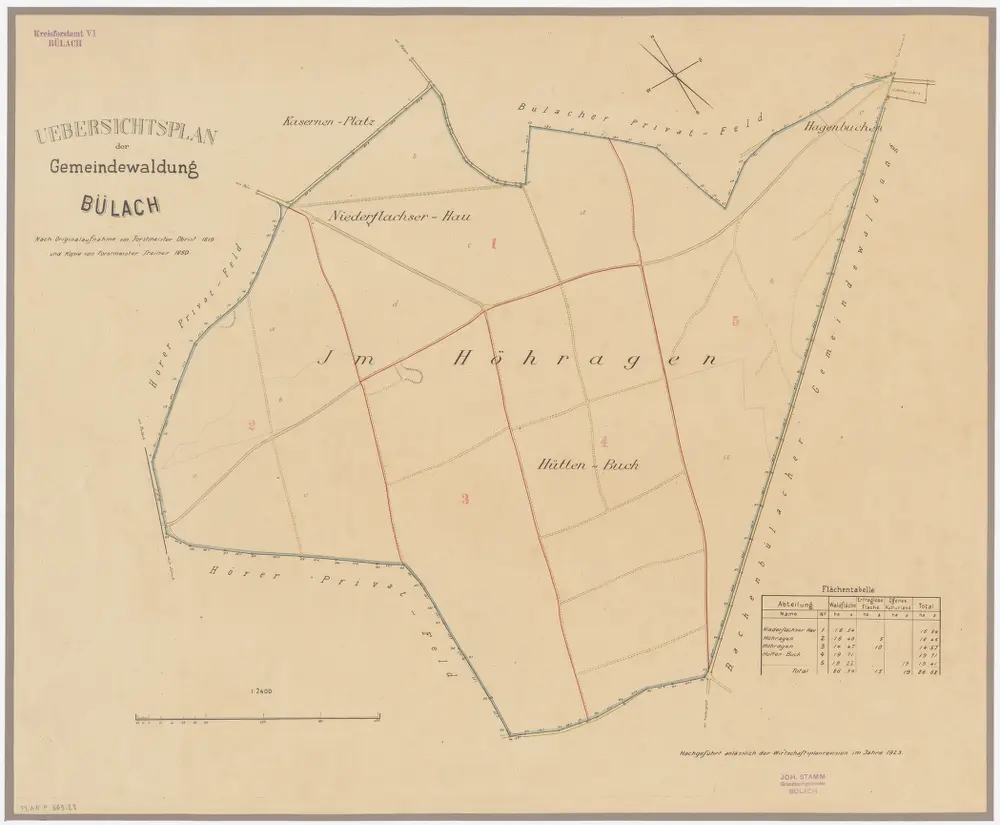 Bülach, Hochfelden: Gemeindewaldungen Bülach und Eschenmosen: Bülach: Höhragen, Hüttenbuck, Niederflachser Hau, Hagenbuechen; Grundriss