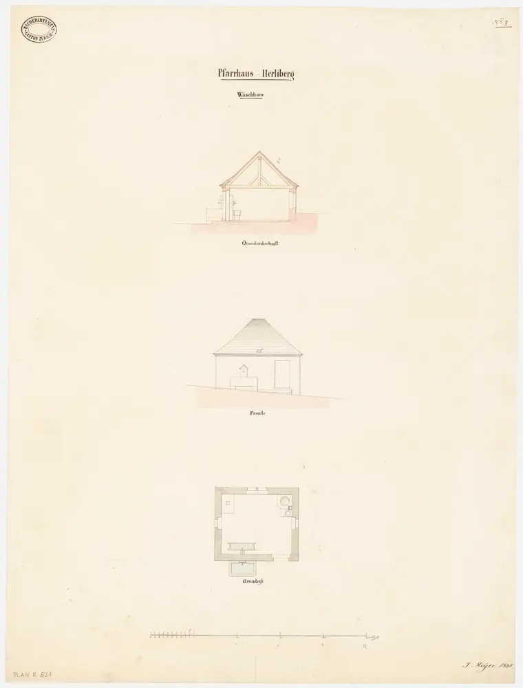 Herrliberg: Waschhaus; Ansicht, Grundriss und Querschnitt (Nr. 7)