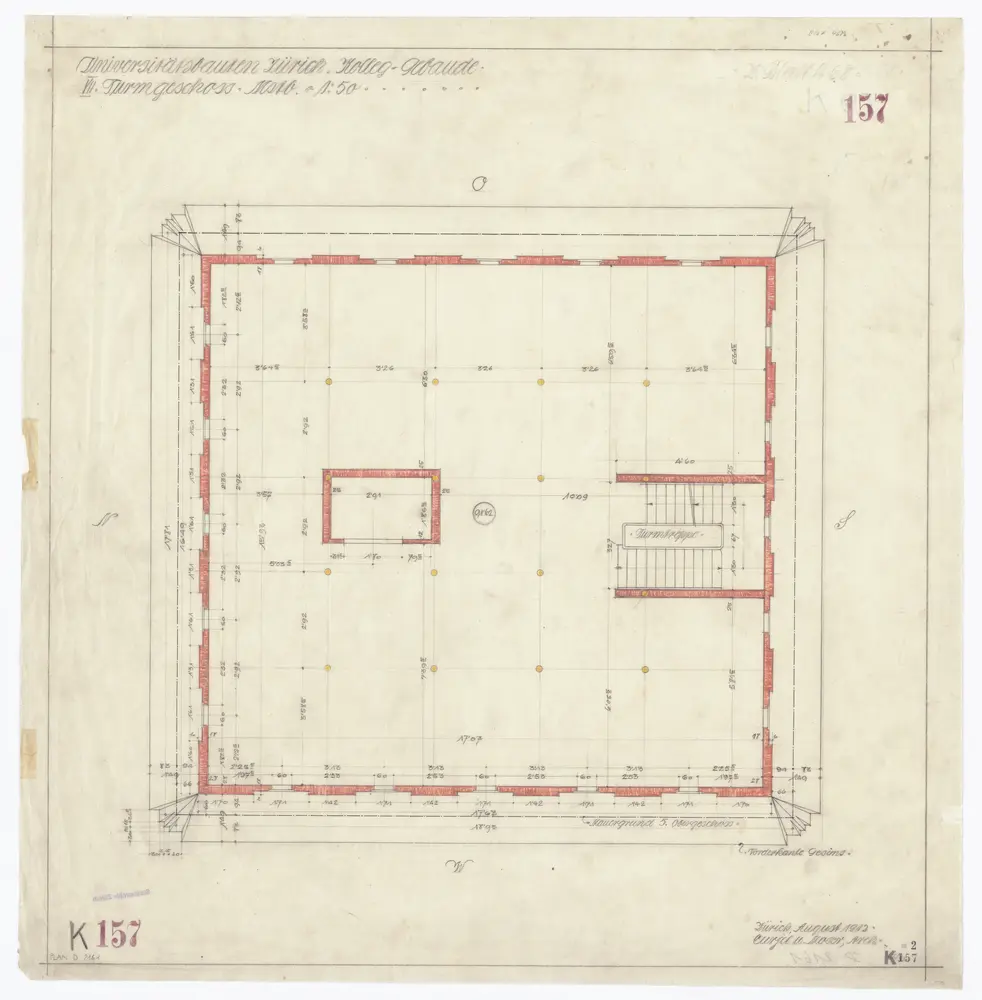 Universität Zürich, Kollegiengebäude, Rämistrasse 71: 7. Turmgeschoss; Grundriss