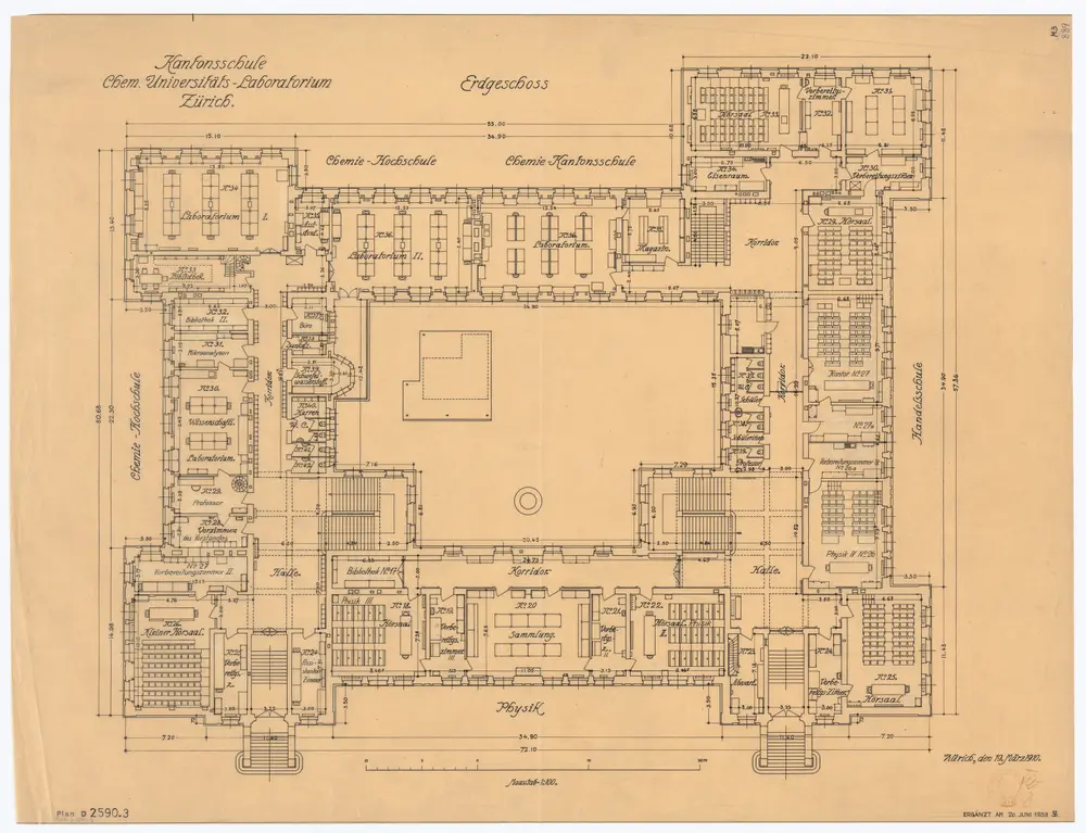 Universität Zürich (Chemisches Institut) und Kantonsschule Zürich, Neubau Rämistrasse 76: Grundrisse: Erdgeschoss; Grundriss