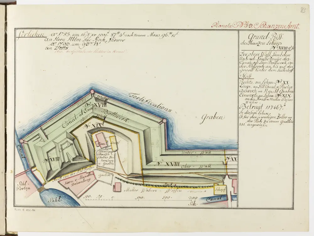 Zürich: Dem Spital Zürich gehörende Lehen in den Fortifikationswerken; Ansichten, Grundrisse und Schnitte: Schanzenlehen Nr. 18 Kleine Stadt, zwischen Sihlporte und Seidenhof; Grundriss