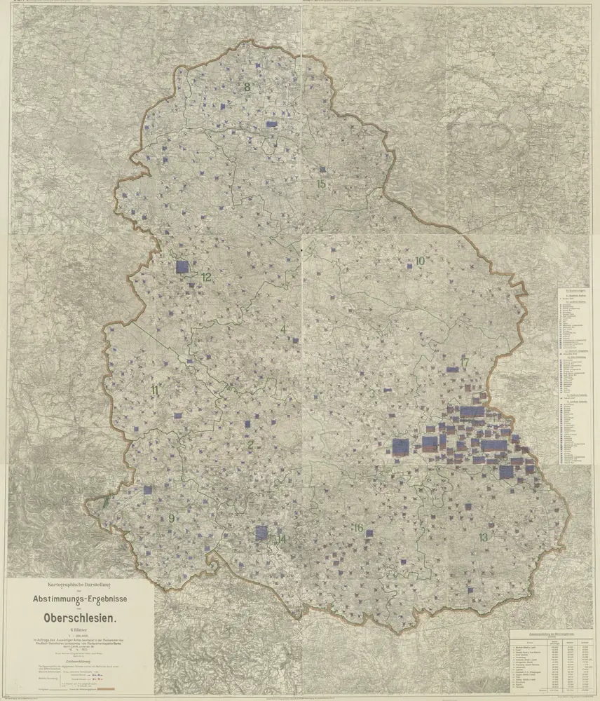 Kartographische Darstellung der Abstimmungs-Ergebnisse von Oberschlesien