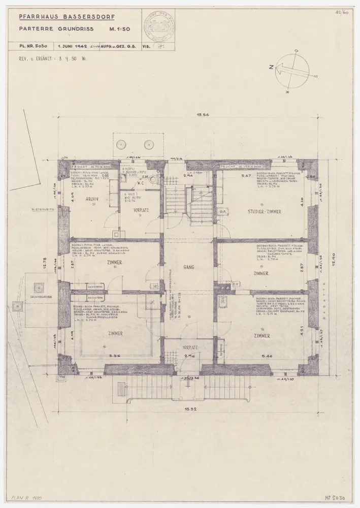 Bassersdorf: Pfarrhaus; Grundriss des Erdgeschosses