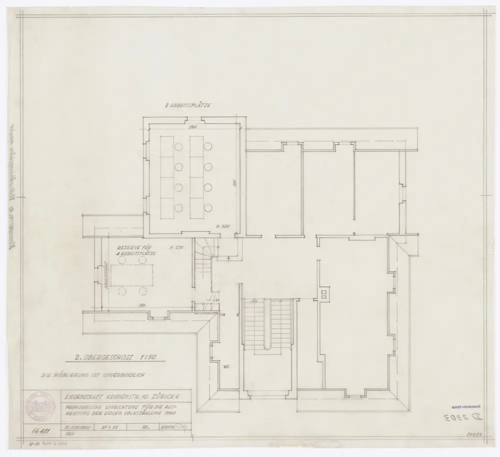 Schindlergut Zürich 6, Liegenschaft Kronenstrasse 10: 2. Obergeschoss; Grundriss